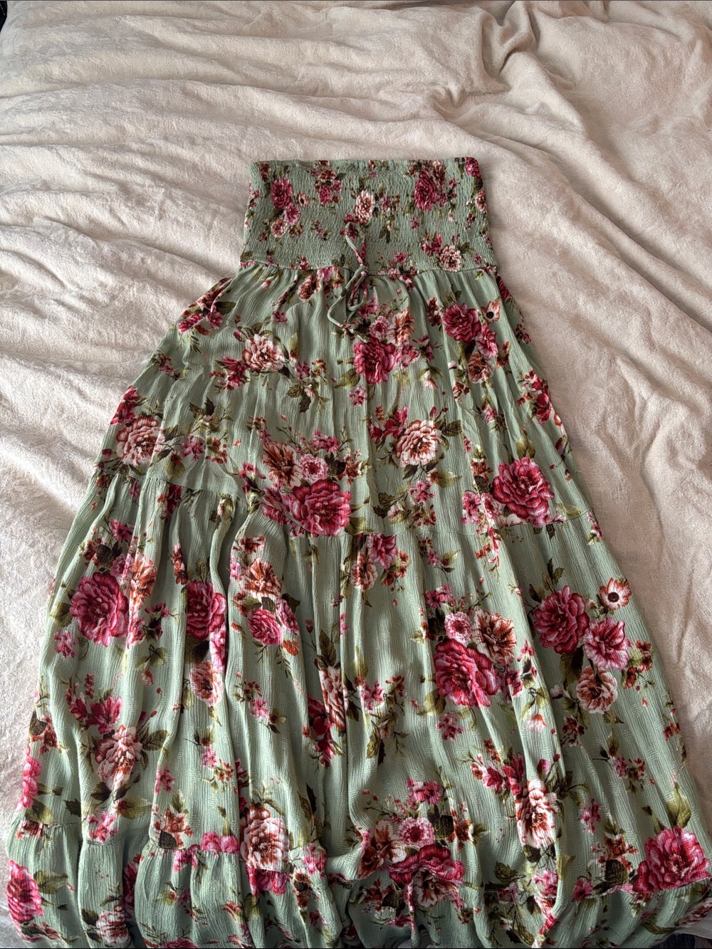 Floral off shoulder dress in Sage Green with Rose Print